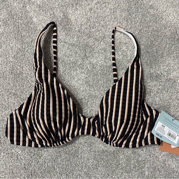 Shade & Shore Other - NWT Shade and Shore Striped Black, Orange, and Beige Underwire Swim Top Size 36B